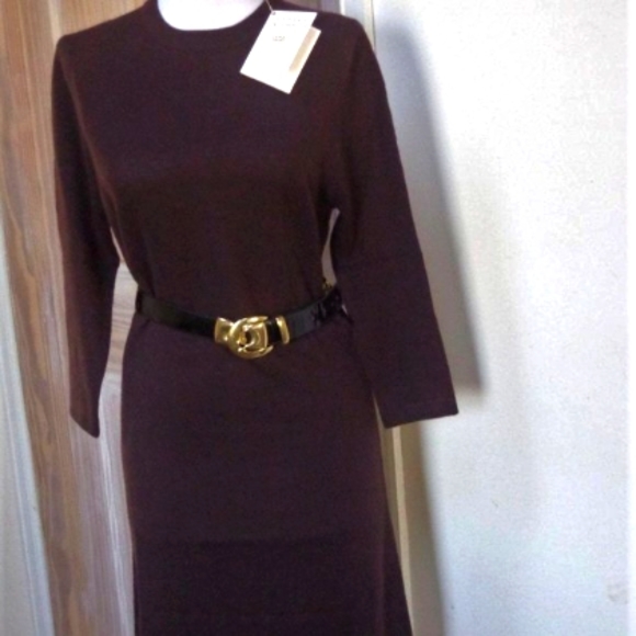 NWT BERKLEY CASHMERE Dark Brown Heather 100% Cashmere Round Neck Dress Size S - Picture 6 of 9